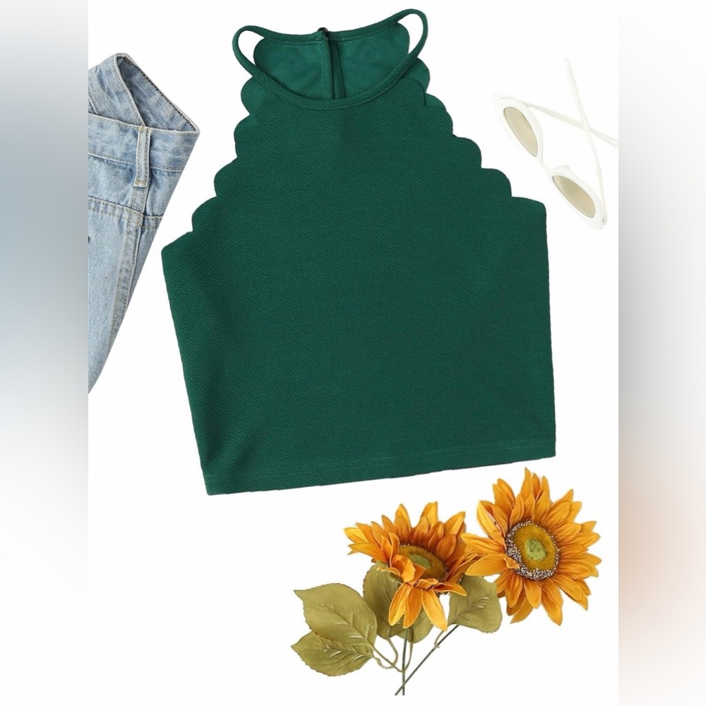 Scalloped Green Halter Top
